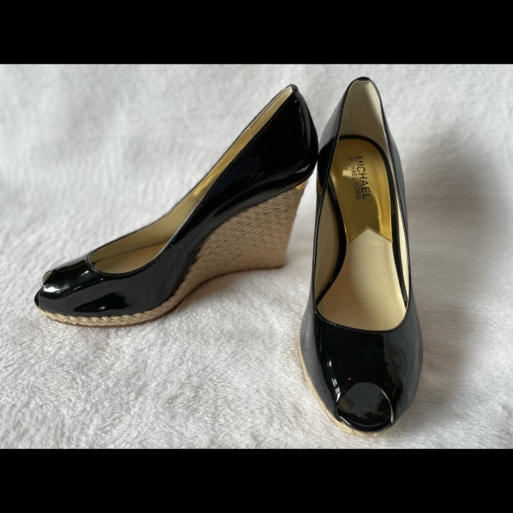 MICHAEL Michael Kors Black Patent Leather Wedge